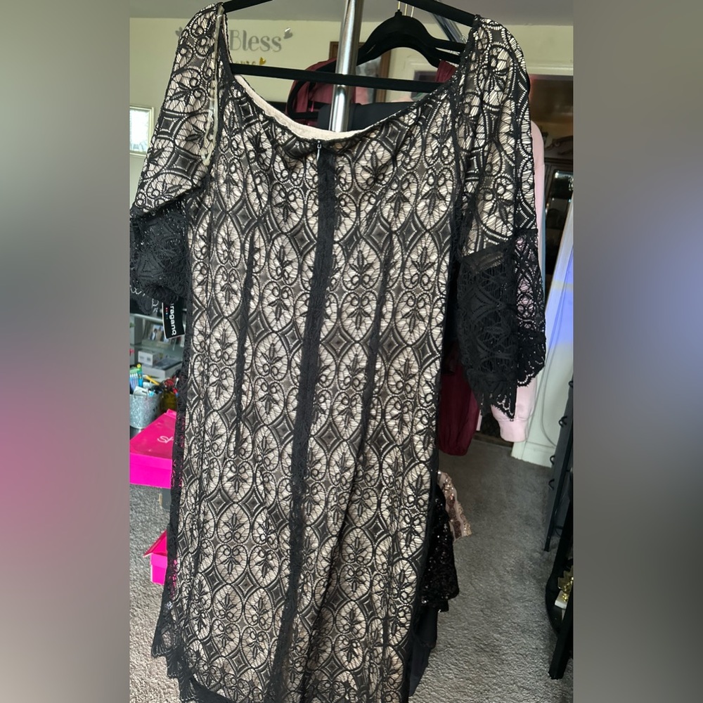 Sharagano | Nude Mesh Dress